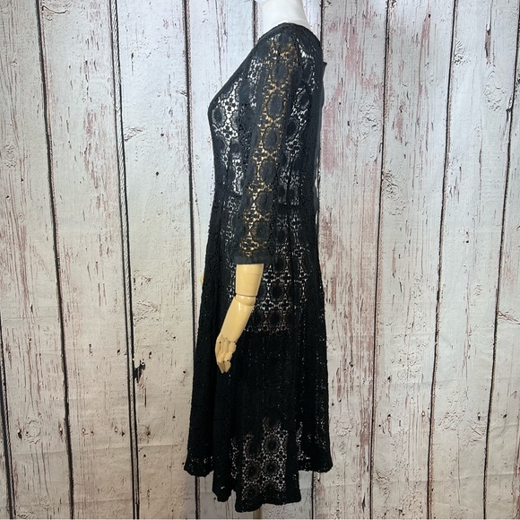 Vintage Crochet Floral Lace Black Sheer Cocktail Fit & Flare Dress SMALL EUC - Picture 6 of 15
